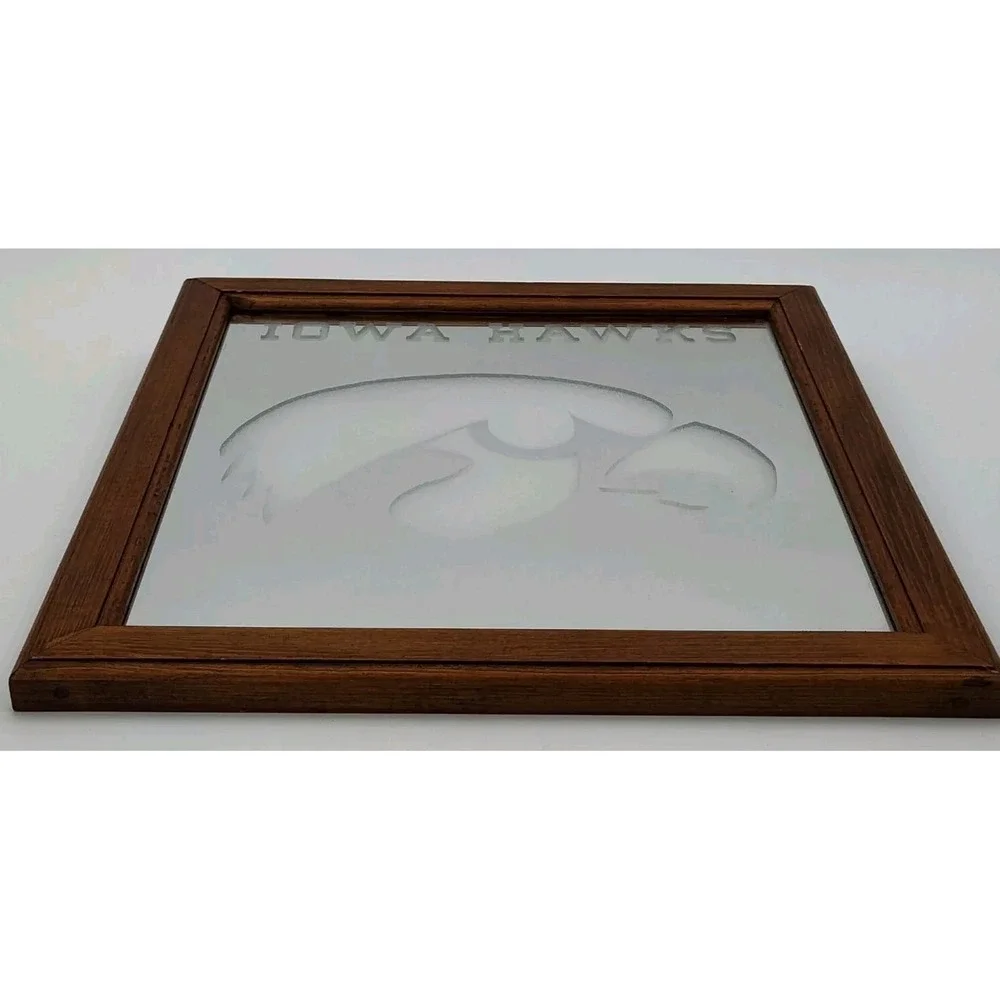 IOWA HAWKEYES 1980s MIRROR VTG homemade 14in X 14in‎ Wood SEE B8.0MA2144